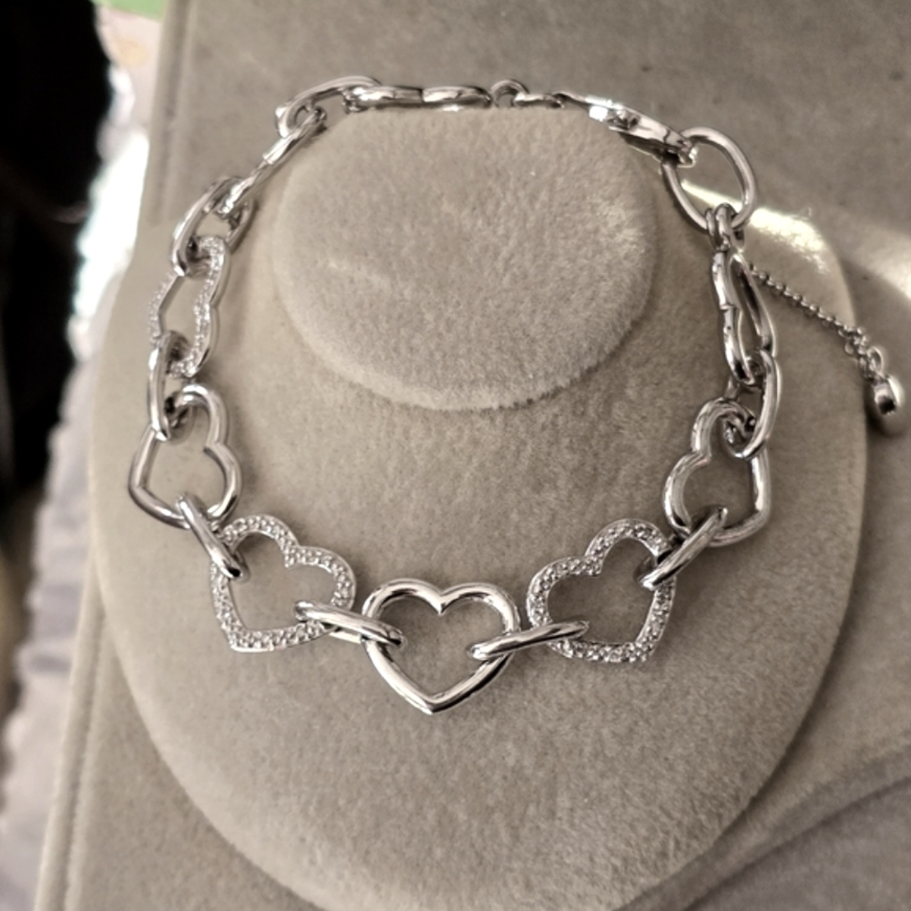 QVC Affinity diamonds heart link tennis chain Sterling Silver bracelet